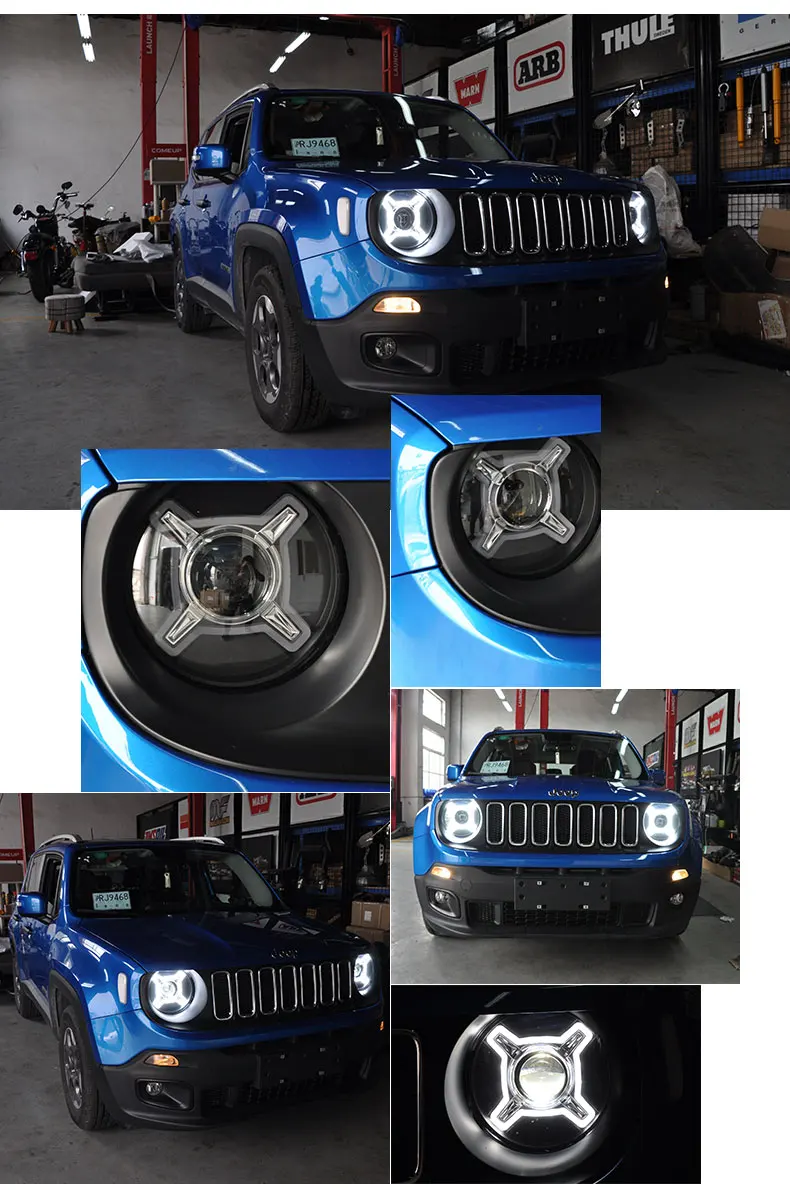 Автомобильный Стильный чехол на голову для Jeep Renegade фары Renegade- светодиодный фонарь DRL Объектив Двойной Луч Биксенон HID