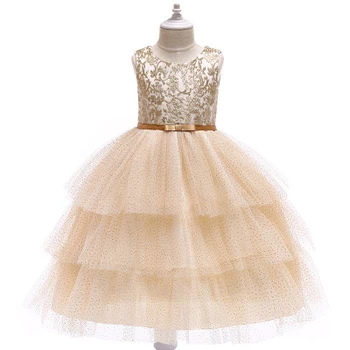 

2019 Kids Dresses For Girls Princess Dress Infantil Party Layered Dress Girl Wedding Clothes Baby Girls Gold Cake Lace Dress