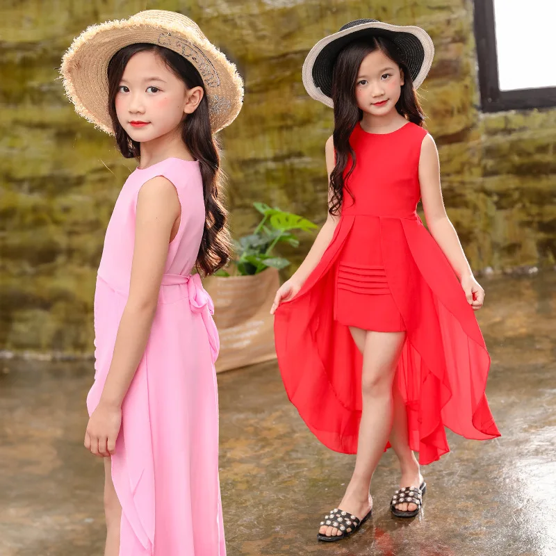 

Big Girls Chiffon Dress 2019 Summer Sleeveless Irregular Elegant Princess Party Dresses 4 5 6 7 8 9 10 11 12 Years Kids Clothes