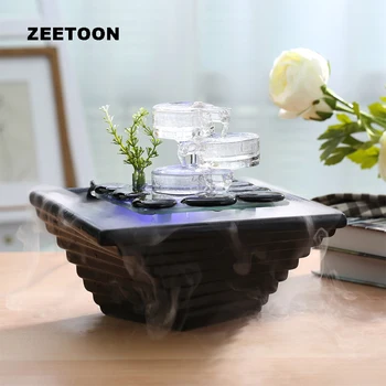 

LED Millstone Fountain Wedding Ornament Tabletop Air Humidifier Atomizer SPA Essential Oil Diffuser Water Features Home Decor