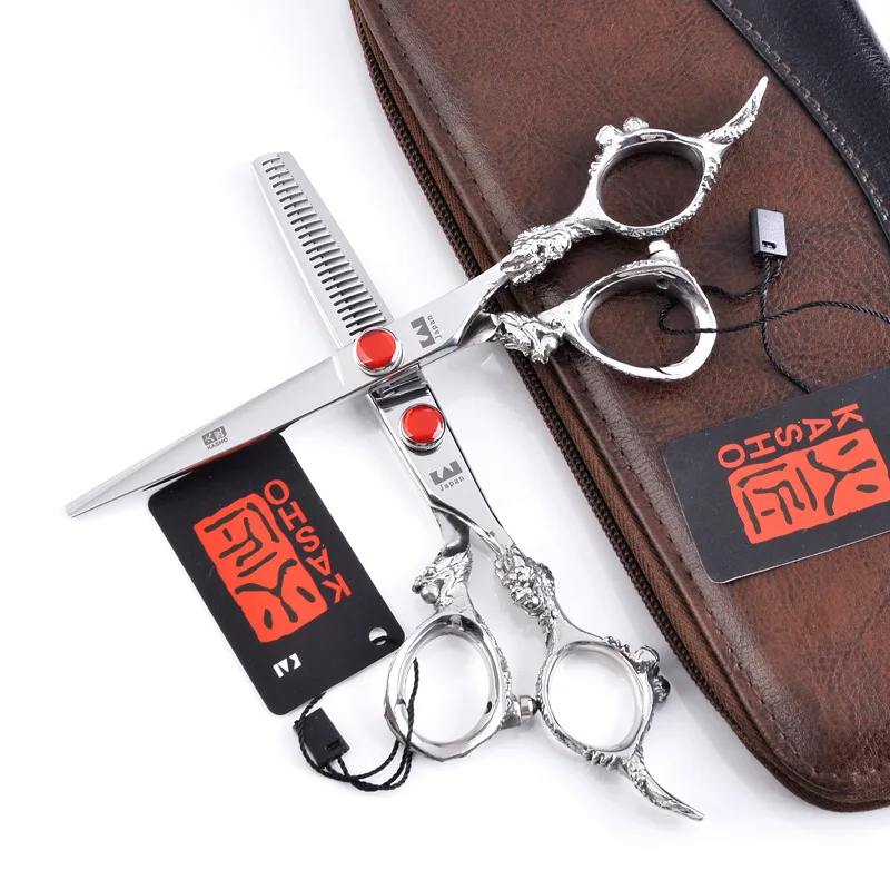 

Kasho 6.0" Professional Human Hair Scissors Set ,Japan9CR,Rhinestone handle Barber Razor Edge Hairdressing Scissors Set Silver