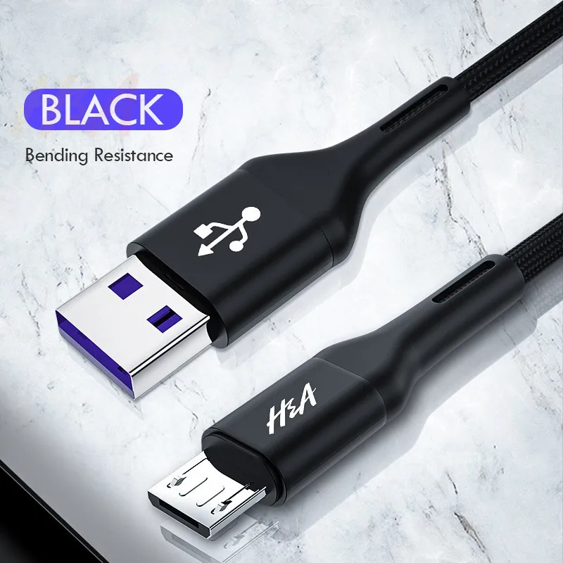 H& A Micro USB кабель 3.0A Быстрая зарядка Microusb кабель зарядного устройства для samsung J4 J5 J6 J7 Xiaomi Redmi Note 5 4 Android Кабели для телефонов - Цвет: black