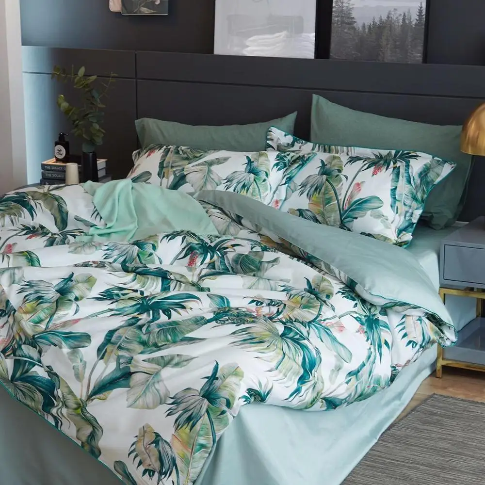 

Promotion Egyptian long staple cotton Bedding Set Luxury Bed Set Queen King Size Bed Sheet Emerald green Duvet Cover Set
