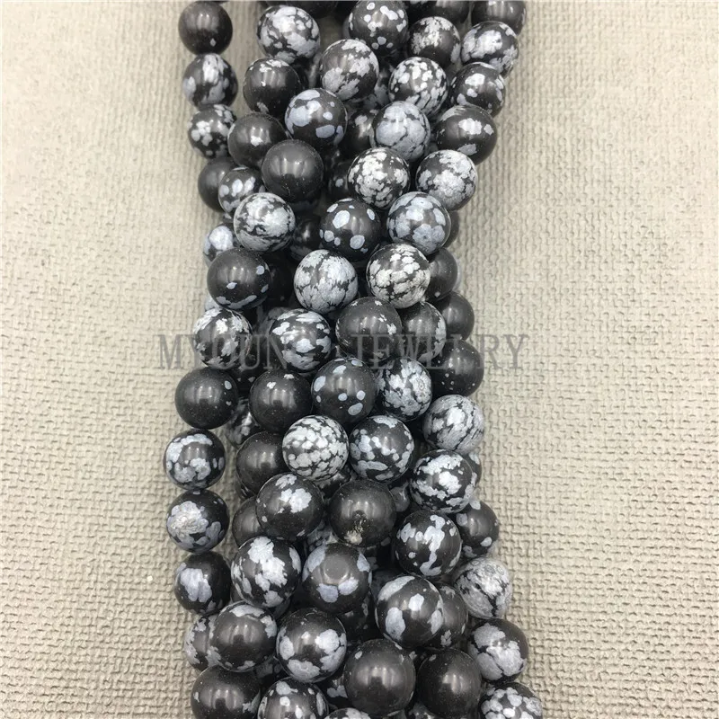 

MY0675 Free Shipping Snowflake Obsidian Beads, Round Natural Stone Alabaster Beads For Jewelry Making Diy Bracelet Or Necklace