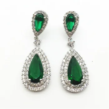 

Aisure Zircons Classic Silver Color green Cubic Zirconia Crystal Long Tear Drop Dangle Earrings For Women Party Jewelry Gift