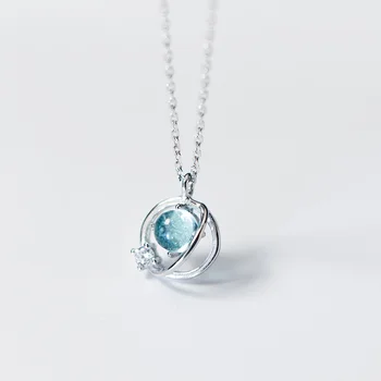 

925 Sterling Silver Necklaces for Women Fashion Charming Blue Crystal Pendant Clavicle Necklace Femme Jewelry Girlfriend Gift