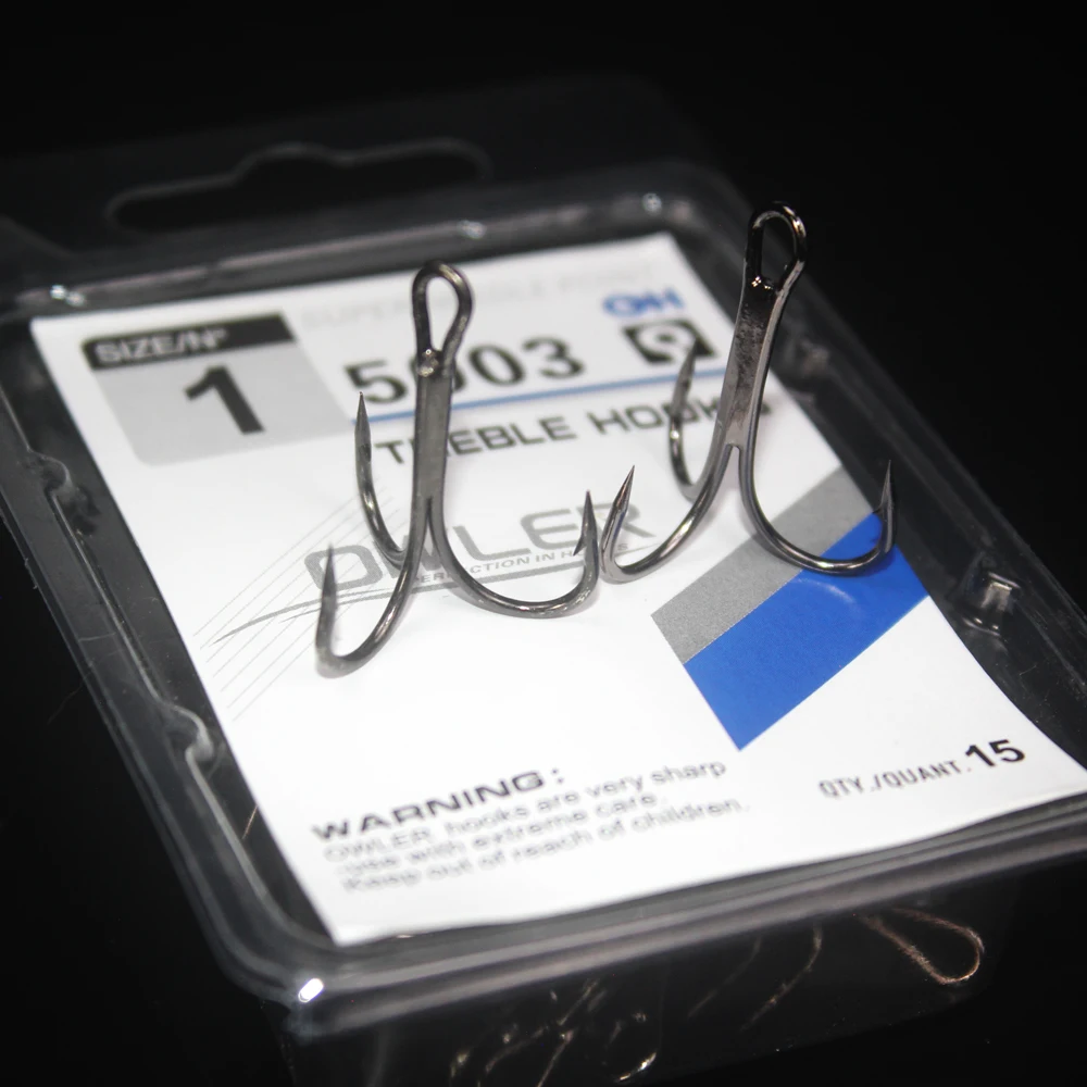 15pcs/box 3 colors owner treble Hooks Size 1#-14# Round Bent Treble Saltwater Bass Steel Fishhooks solid Triple Hooks