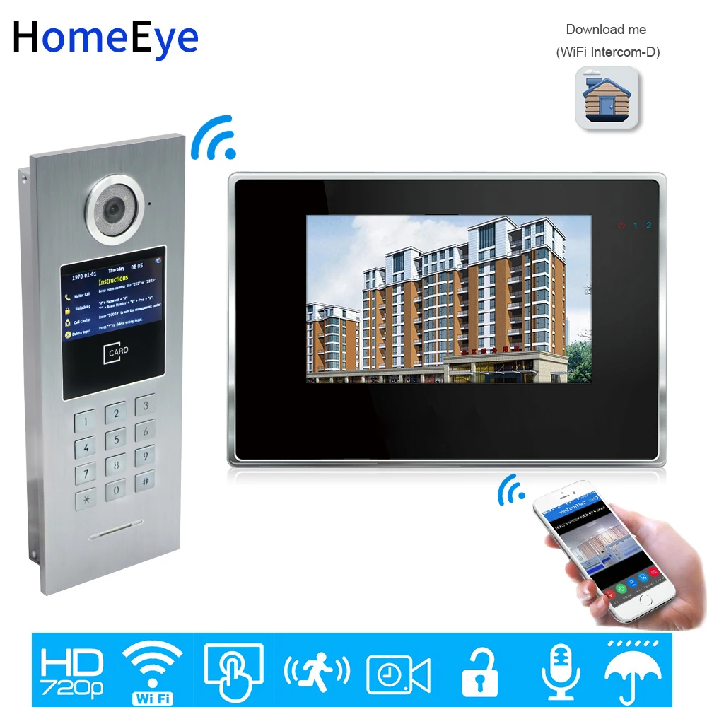 

720P WiFi IP Video Door Phone Intercom Video DoorBell Home Access Control System Password/IC Card iOS Android APP Touch Screen