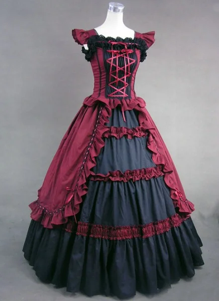 Может быть на заказ Ретро Ренессанс черный/красный/небесно-голубой рукавов оборками викторианская готика Лолита платье Прямая