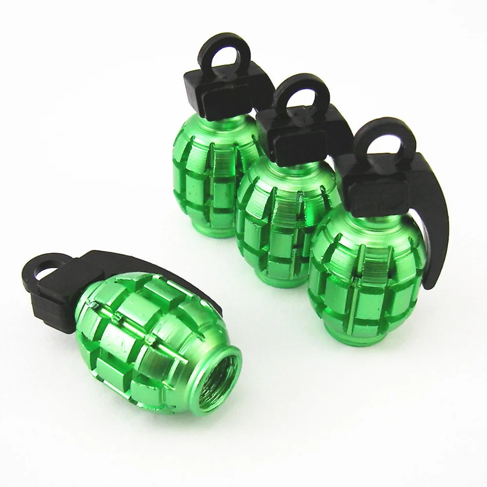 4 x Green Grenade Bomb Wheel Tyre Tire Valve Stem Cap Dust Cover For