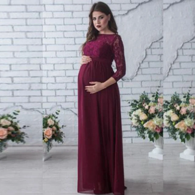 Zwangerschaps Jurk Untuk Fotografie2018 Baru Renda Sifon Lengan