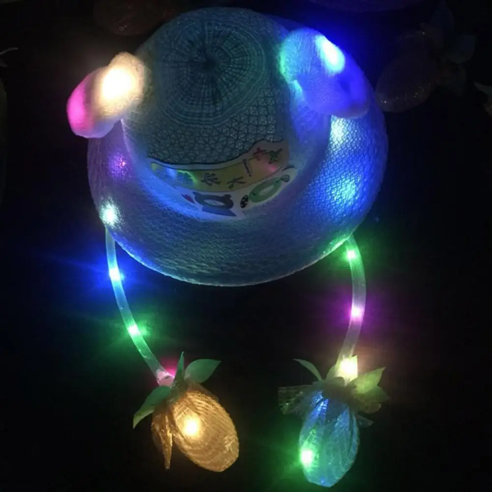 

New Cute Moving Rabbit Ears Children Kids LED Lighting Straw Hat Airbag Sun Cap