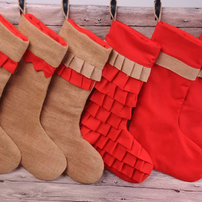 Wholesale Burlap Christmas Stocking Christmas Ruffle Stocking for
