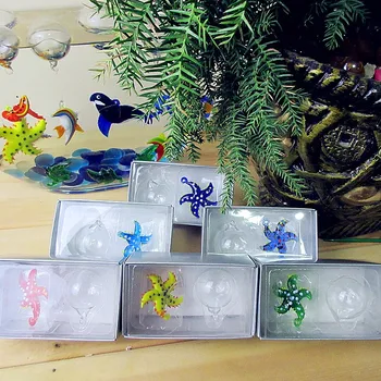 

6pcs hand blown glass starfishs small statues home aquarium decoration pendant ornaments float glass fish animal figurines gift