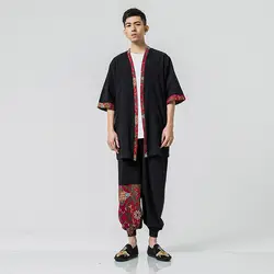 MRDONOO/хлопковое льняное японское кимоно, пальто, традиционный мужской комплект одежды, шаровары, уличные костюмы, большие размеры, QT4007-TZ002
