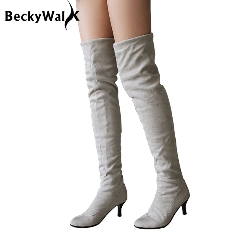 

Hot Faux Suede Thigh High Boots Women Low Heels Over The Knee Boots Autumn Winter Sexy Lady Shoes Woman Plus Size 34-43 WSH2157