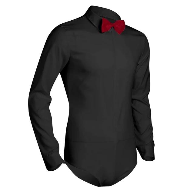 Mens Zipper Latin Shirt with Bowtie One piece Romper Shirt Ballroom Dance Dresses Wear for Men Long Sleeved Bodysuit Shirts -