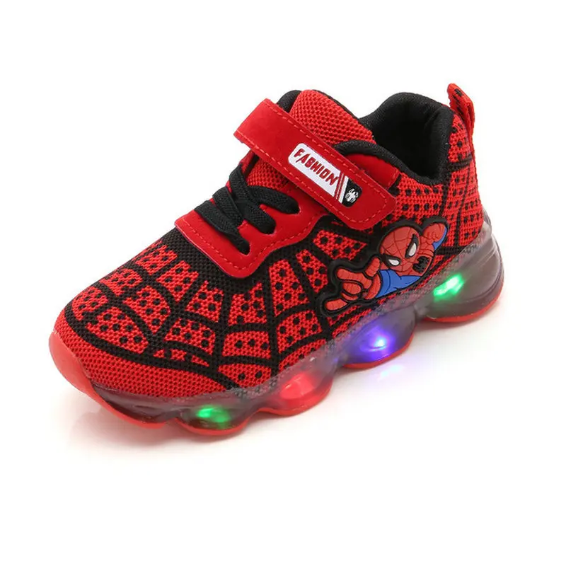 Davidyue/детская обувь со светящимися вставками «Человек-паук» для мальчиков и девочек; светильник для детей; Детские кроссовки; сетчатая спортивная обувь для мальчиков и девочек; светодиодный светильник - Цвет: Красный