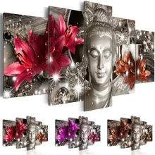 Абстрактная Картина на холсте, 5 шт., лилия, религия, картины Будды на холсте, для гостиной, дома, Современное украшение, настенное искусство