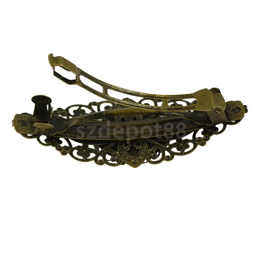 2pcs Antique Floral French Clip Barrette Cabochon Blank Setting Base Finding