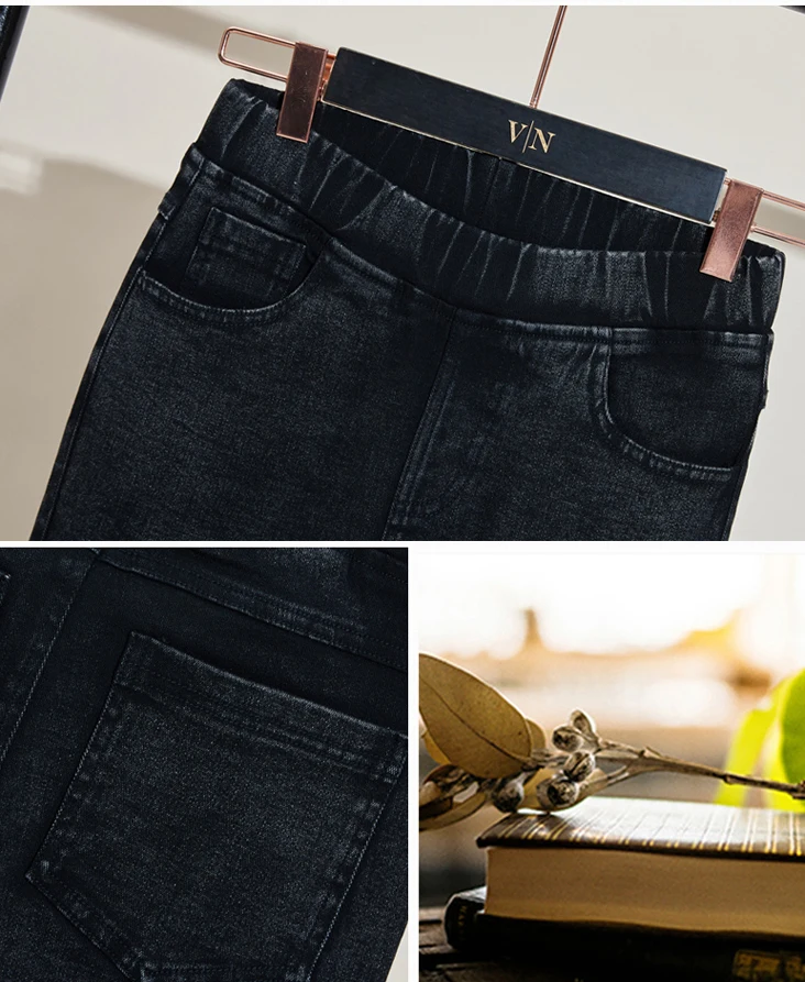 Большие размеры 2019 Новинка весны имитация джинсов брюки Для женщин упругие талии брюки дамы старинный Карандаш Тонкий женские облегающие