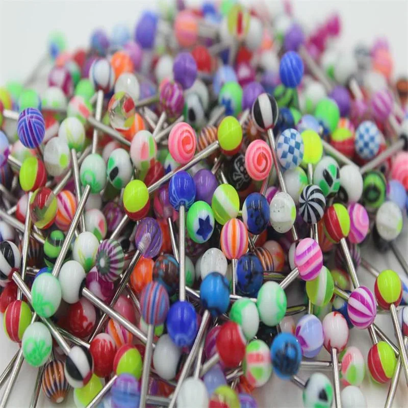 

10/20/30/50/100 pcs Double Acrylic Ball Tounge Nipple Ear Rings Bars Barbell Plug Tunnel Body Piercing Jewelry XIN-Shipping