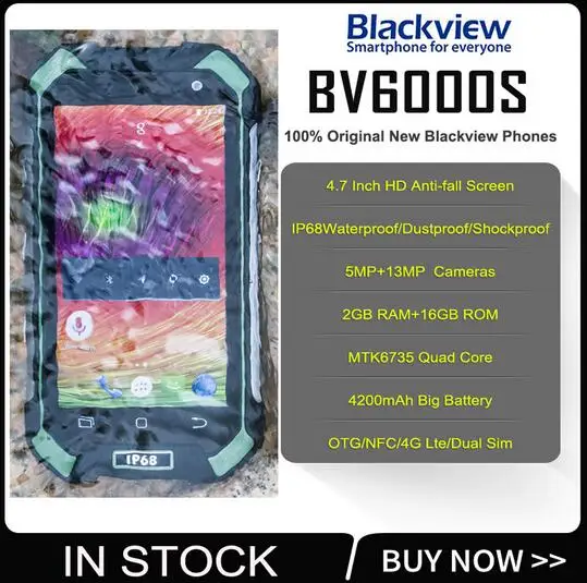 Blackview BV6000 4G мобильный телефон 4,7 дюймов HD MTK6755 Восьмиядерный Android 6,0 3 ГБ ОЗУ 32 Гб ПЗУ 13 МП камера водонепроницаемый IP68 смартфон