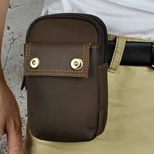 Натуральная кожа для мужчин поясная сумка 7 ''сотовый телефон сигарета ключ чехол кошелек сумка Crazy Horse воловья кожа Хип бум ремень крюк поясные сумки