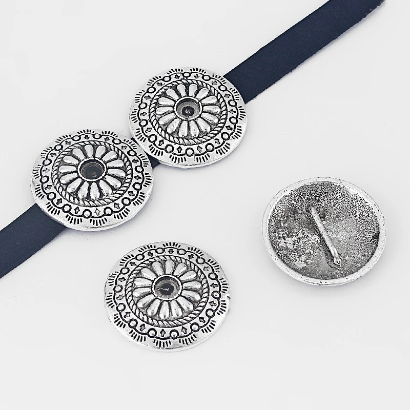 

5pcs Antique Silver Carvd Flower Round Slider Spacer Beads For 12mm Flat Leather Cord ,5mmTrays Blank Bezel/Cabochon Setting