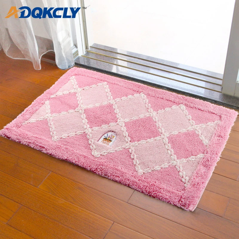 

ADQKCLY Pink Grid Floor Carpet Softness Fluffy Water Absorption Area Rug for Bedroom Bathroom Non-slip Doormat Pad 45*65/50*80cm