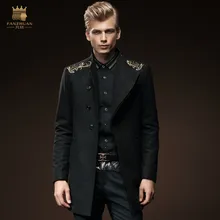 Бесплатная Доставка Новый мужской зима тонкий шерстяное пальто шерсти hoodless стоять воротник одной грудью вышитые верхняя одежда 0084 пальто FanZhuan