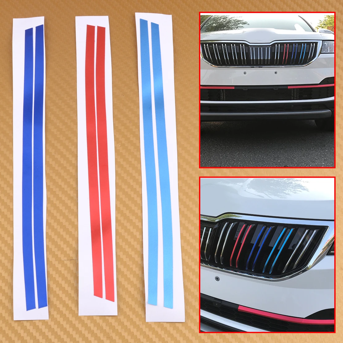 

CITALL 3pcs/Set Front Net Grill Sticker Strips Garnish Trim Cover Fit for Skoda Karoq 2017 2018 Car Styling