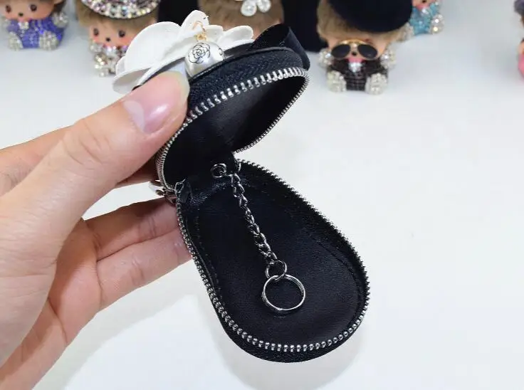 Fashion-Camellia-Flower-Key-Holder-Genuine-leather-bag-Women-Car-key-wallet-Keychain-Cover-9