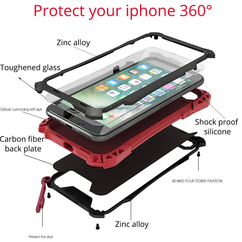 bilder für Für iphone 7 Fall Luxury Stoßfest Splash Wasser Abdeckung für iphone 7 plus 7 plus 360 ganzkörper Metall Aluminium Gorilla Glas Gehäuse bilder für Für iphone 7 Fall Luxury Stoßfest Splash Wasser Abdeckung für iphone 7 plus 7 plus 360 ganzkörper Metall Aluminium Gorilla Glas Gehäuse