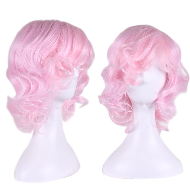 WoodFestival синтетический термостойкий волнистый розовый парик косплей короткие парики с челкой для женщин