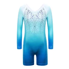 BAOHULU детский балетный градиентный синий гимнастический костюм с длинным рукавом для девочек, блестящий танцевальный костюм для балета