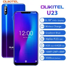 OUKITEL U23 6.18″ Notch Display Android 8.1 Mobile Phone MTK6763T Helio P23 Octa Core 6G 64G Wireless Charge Face ID Smartphone