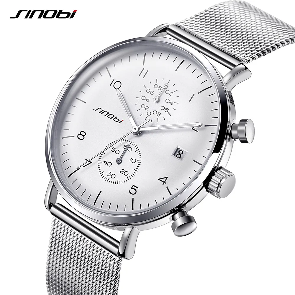

SINOBI Men Luxury Business Quartz Watches Ultra Slim Men's Wristwatch Relogio Masculino Luminous Fashion Mesh Band Strap Clock