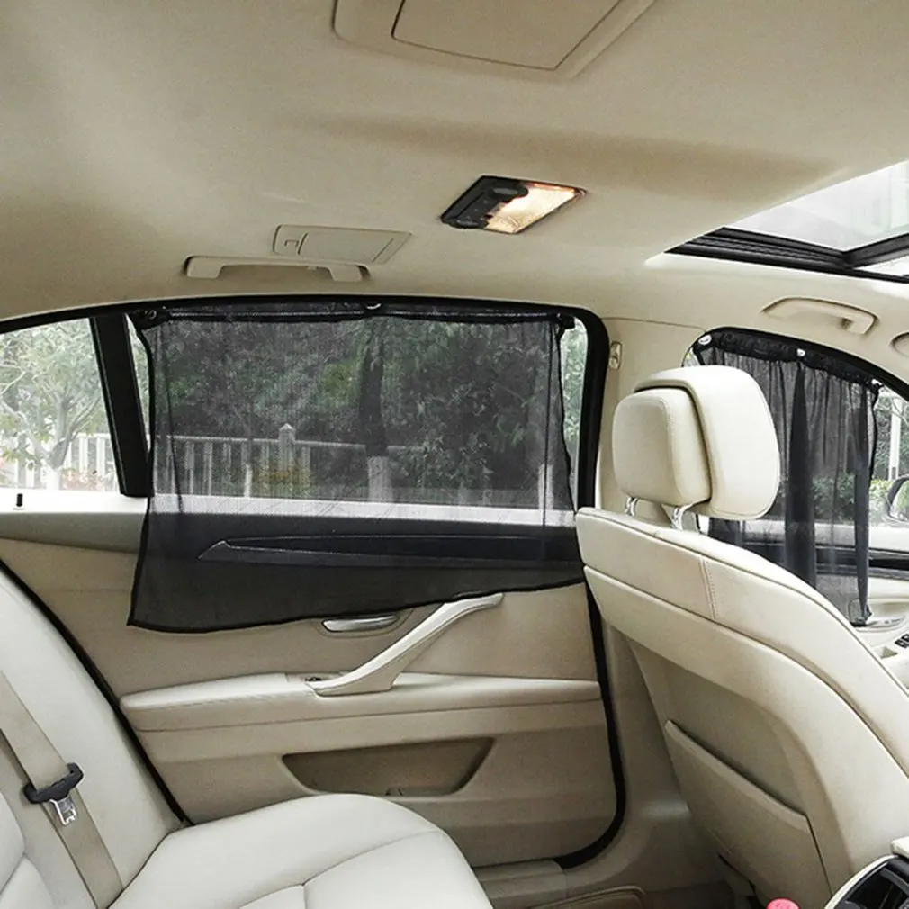 

2pcs Black Car Sun Shade Side Nylon Mesh Window Curtain Foldable Sunshade UV Protection Car Curtain Auto Accessories
