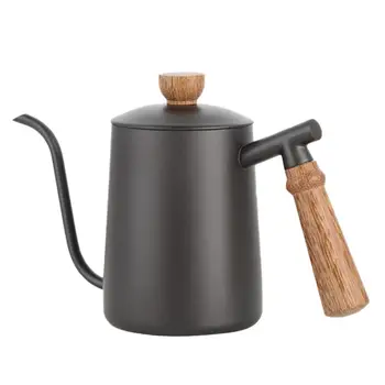 

600ML Coffee Pot With Wooden Handle Stainless Steel Brewing Coffee Maker Kettle With Long Fine Spout Teapot Kitchen Accessories