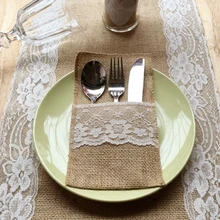 Кружевной кармашек для столовых приборов футляр для вилок и ножей, карманный домашний текстиль, 30 шт./партия, держатель для столовых приборов, винтажный потертый шик, джут