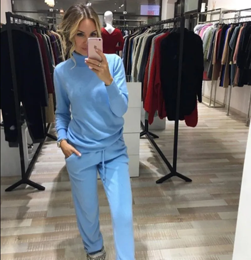 Lana Piena di Nuove Tute Primavera Tute in Cashmere Femminile di Alta  Qualità Alla Moda di Alta collo alto del Maglione + Pants Lavorato A Maglia  Set di 2|2 set|set fashioncashmere suit -