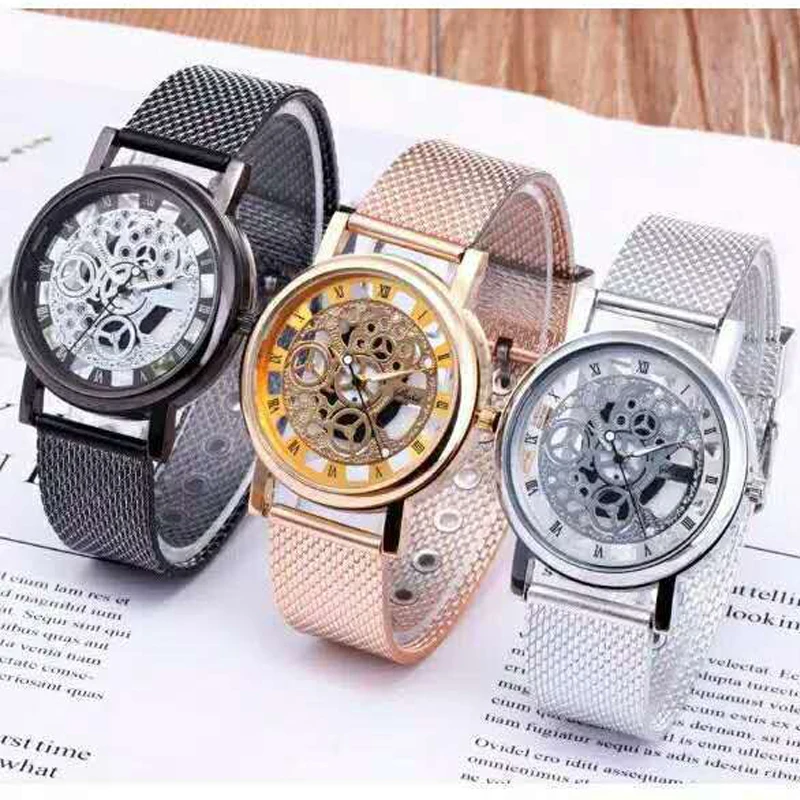

Fashion Ladies Watches Elegant Hollow Non mechanical Watch Women Wristwatch PU Leather Strap Quartz men Clock Relogio Feminino
