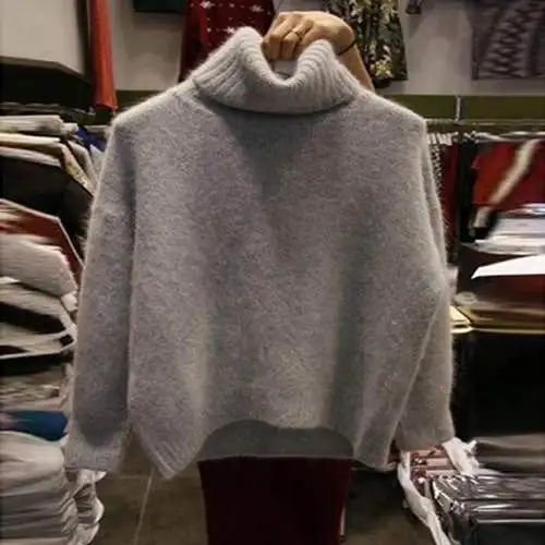 Winter Thick Warm Mink Cashmere Sweater Women Oversized Turtleneck Knitted Sweaters and Pullovers Loose White Fuzzy Sweater Coat (2)