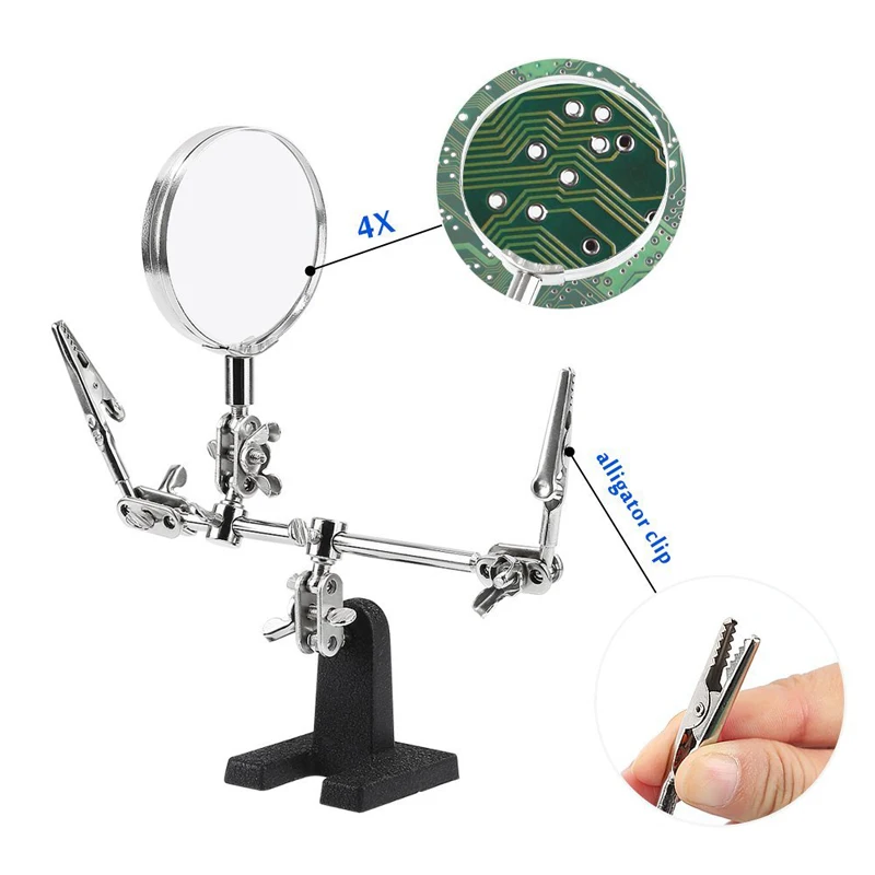 

Third Hand Tool Soldering Stand with 5X Magnifying Glass 360 Degree Rotating Adjustable Locking Arms Helping Hands Magnifier
