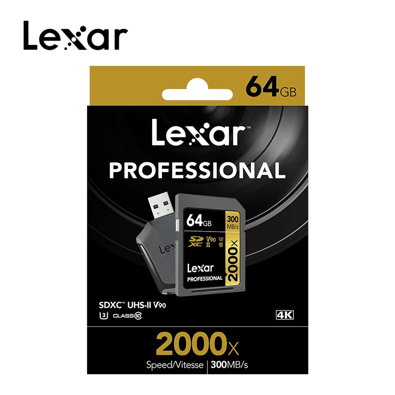 

Original Lexar 300MB/s 64GB Memory SD Card 32gb 128GB 2000x SDXC UHS-II U3 Flash Hight speed Card For 3D 4K Digital DSLR Camera