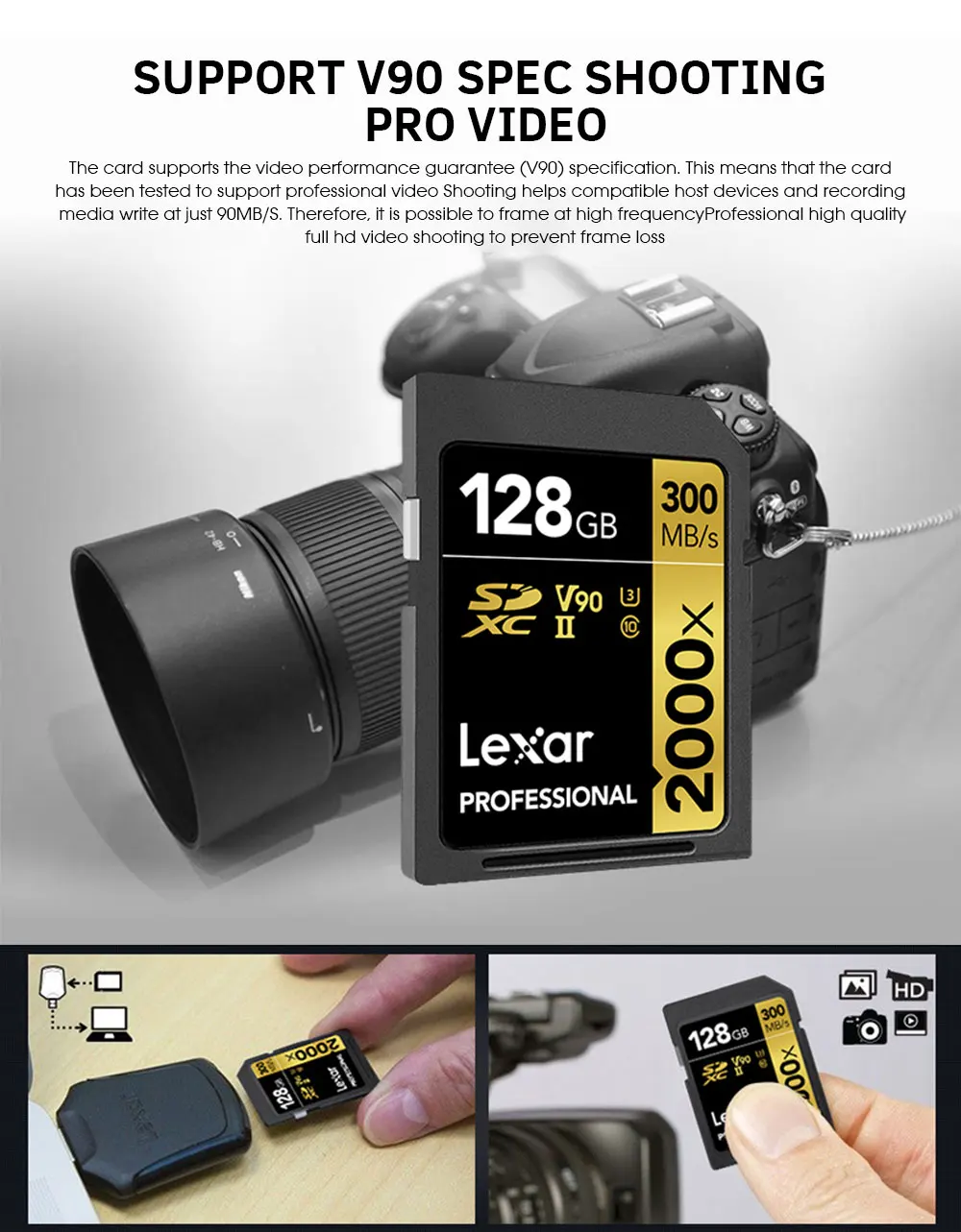 Бесплатная доставка Lexar 32 GB SD Card Class10 2000x U3 SDHC SDXC 128 GB карта памяти высокого качества 16 GB sd-карта для камера