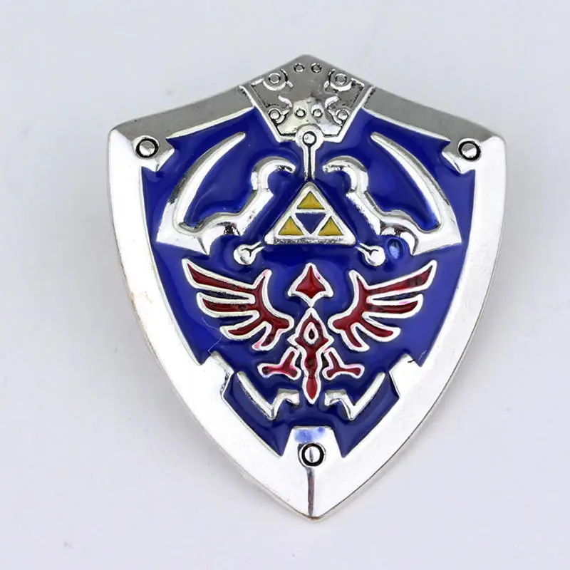 

Game The Legend of Zelda Brooches Vintage Antique Silver Plated Blue Enamel Pin Triforce Shield Pin Badge Cosplay Accessories