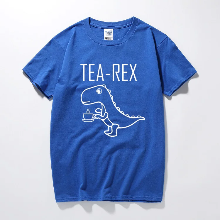 Tea rex, Мужская футболка, смешная шутка, каламбур Юрского периода, динозавр, напиток, кофе, новинка, подарок, хлопковая футболка с коротким рукавом, летний топ, camisetas - Цвет: Синий