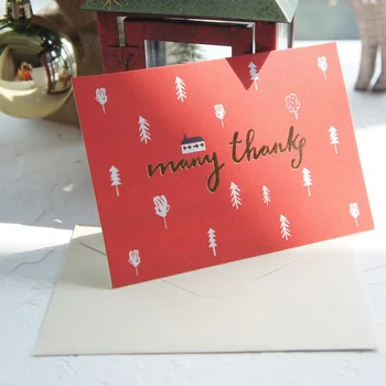 

12 set gold theme many thanks red forest Card leave message cards greeting card Christmas Party Invitation with envelope